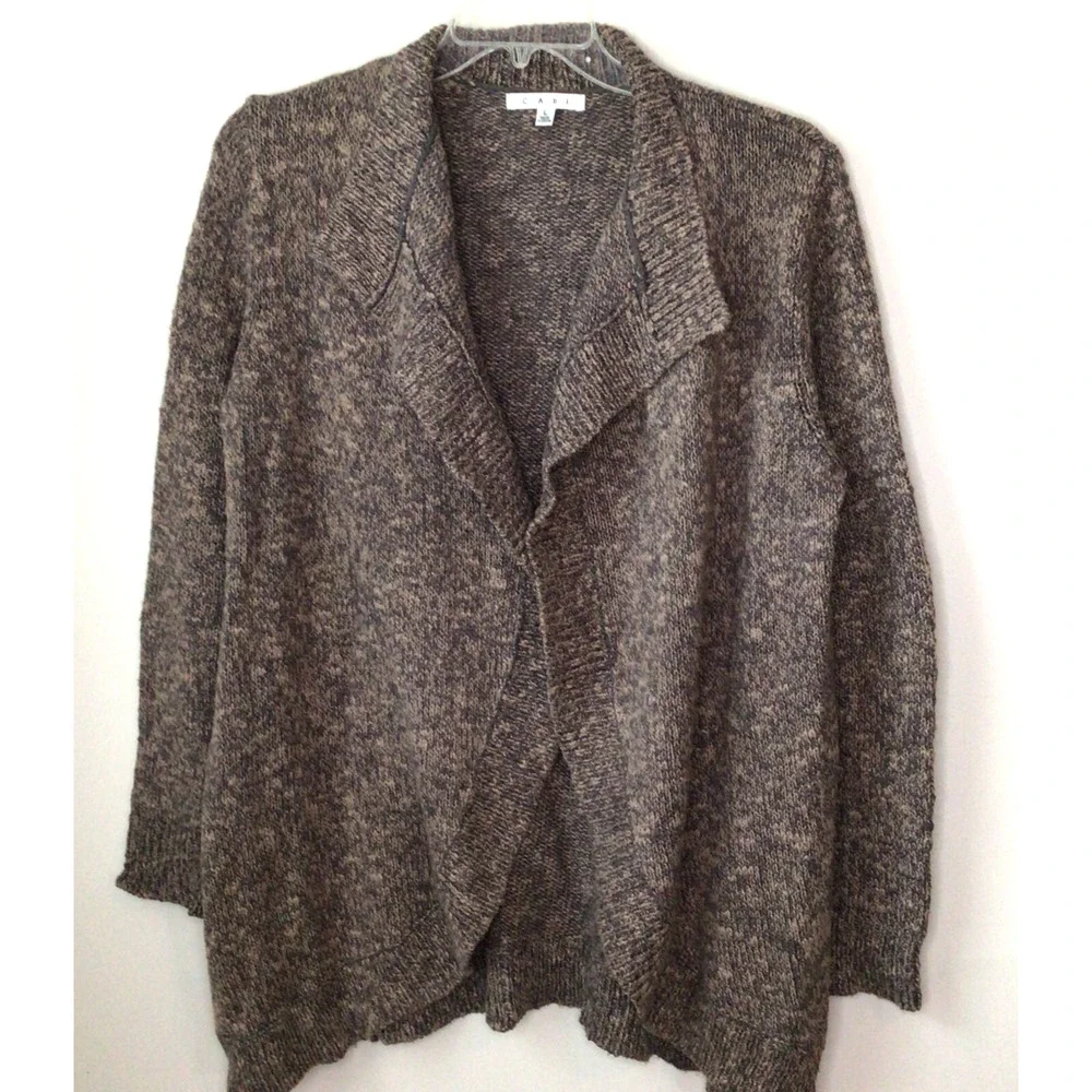 CAbi Brown/Gray Marled Open Front Long Cardigan Cotton Style 880 Size L - Picture 2 of 9